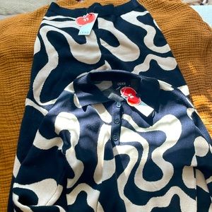 Cider Two-Piece Pants and Top Set, Cream and Black, psychedelic print, NWT Sz M